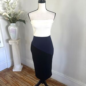 TOBI Strapless Knit Asymmetric Color Block Dress Sz M Ivory Navy Black